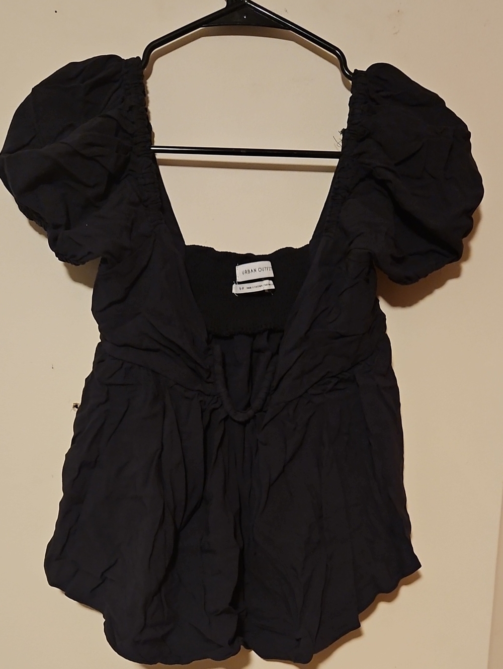 Urban Outfitters Black Puff-Sleeve Square-Neck Top